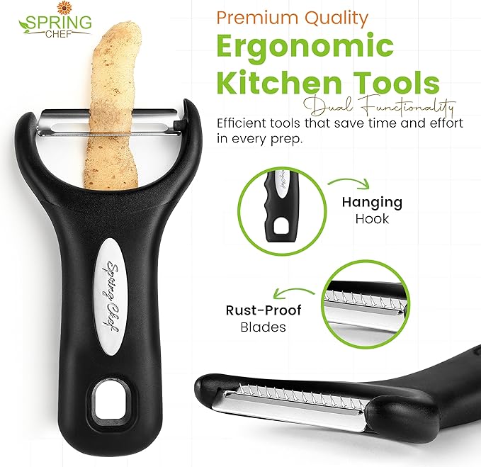 Spring Chef 3pcs Vegetable Peelers for Kitchen, Swivel, Y & Julienne Peeler