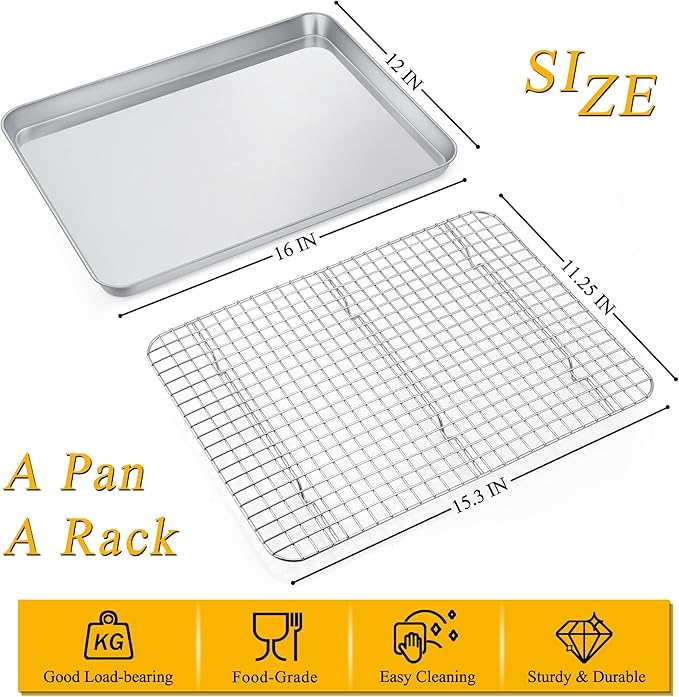 P&P CHEF 16 Inch Baking Sheet Pan and Cooking Rack - 2 Pieces