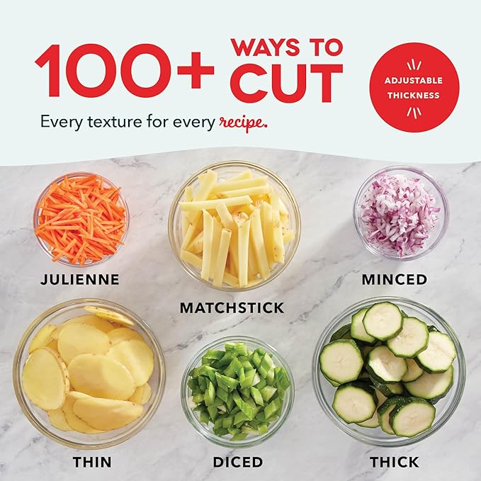 Dash Safe Slice® Mandoline - Compact, Foldable Food Slicer - Slice, Dice, Julienne & More - Perfect for Quick Food Prep - Recipe Guide Included - Cool Grey