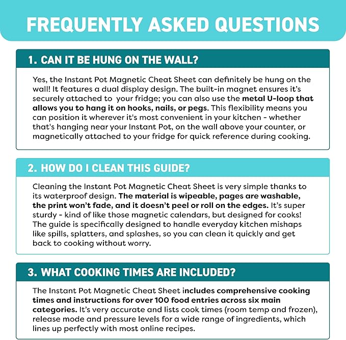 Instant Pot Magnetic Cheat Sheet Magnet - Instant Pot Accessories - Cookbooks Pressure Cooker Cooking Guide - Instapot Booklet - Instantpot Cooking - Kitchen Gifts for Women - Kitchen Gadgets