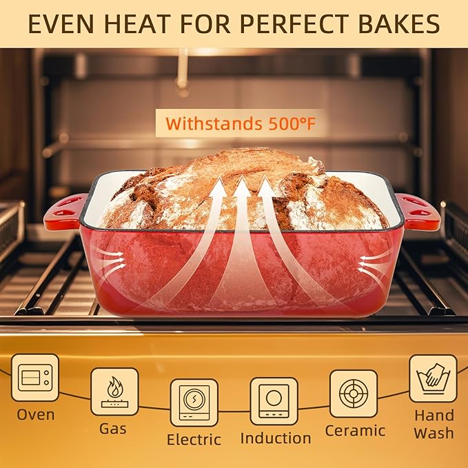 AILITOR 9x5 Enameled Cast Iron Loaf Pan with Lid - 2 in 1 Homemade Sourdough Bread Baking Pan