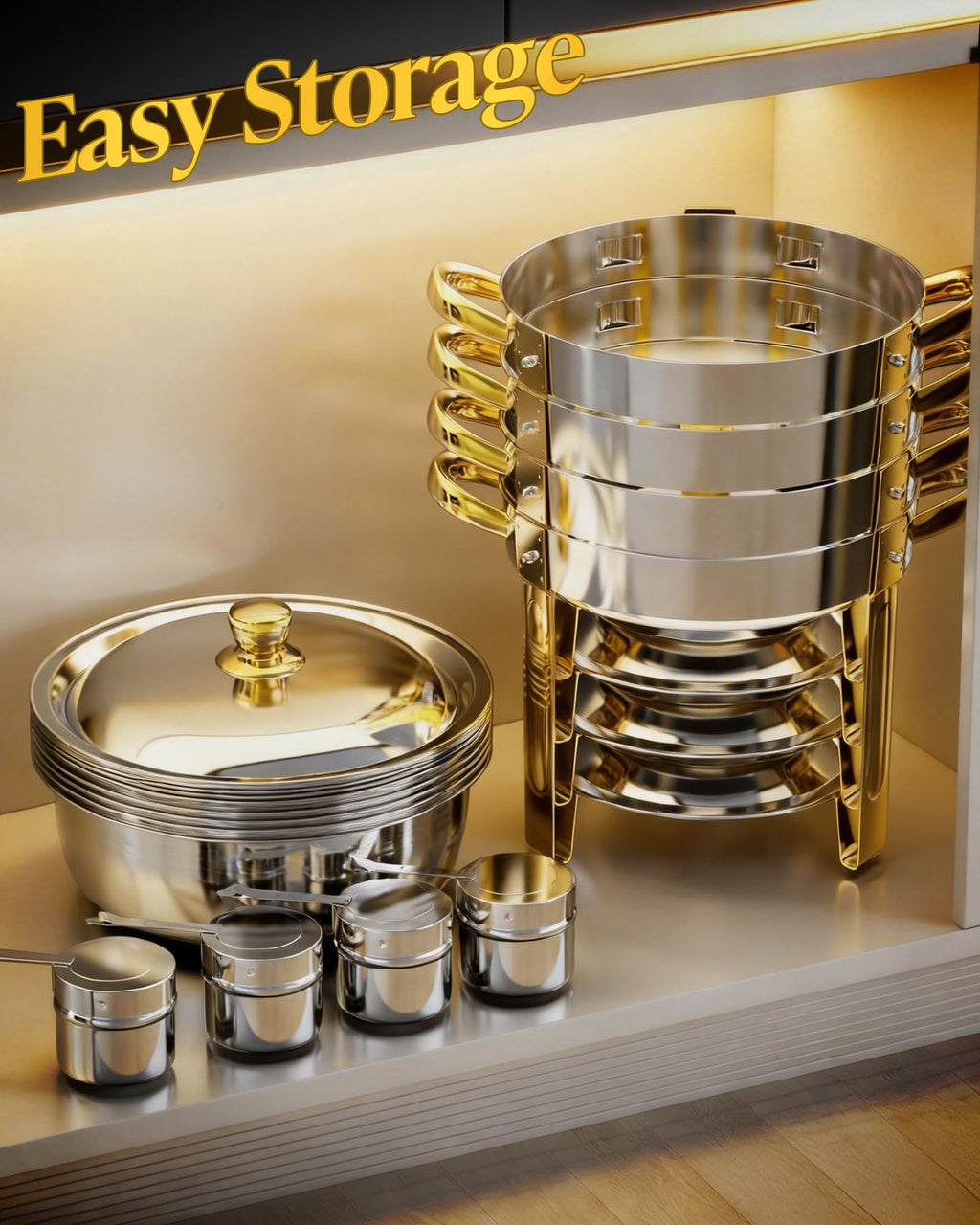 Frizoky Gold Accent Chafing Dishes for Buffet, 6QT 4 Pack