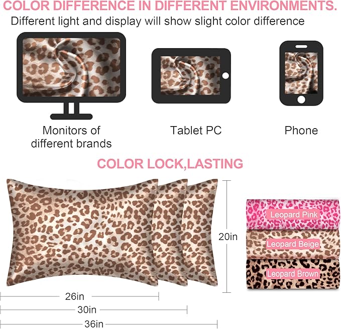 LYSHIN Silk Pillow Cases King Size with Hidden Zipper, Leopard