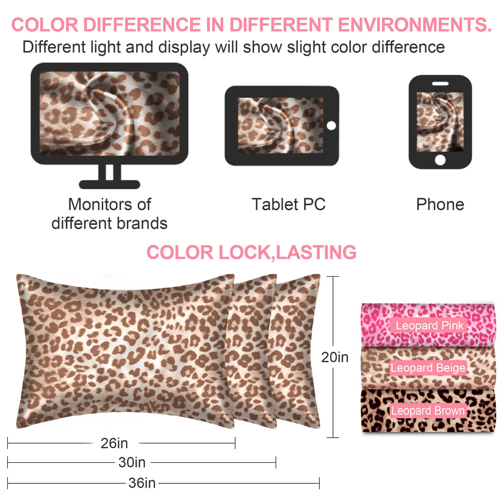 LYSHIN Silk Pillow Cases King Size with Hidden Zipper, Leopard