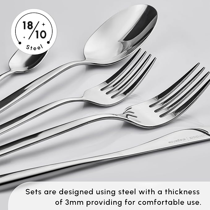 Karaca Lizbon - 18/10 Stainless Steel Silverware Set for 12, 60 Piece Heavy Duty Flatware Set, Dishwasher Safe Modern Cutlery incl. Kitchen Forks, Spoons, Knives Eating Utensils Sets - Platin