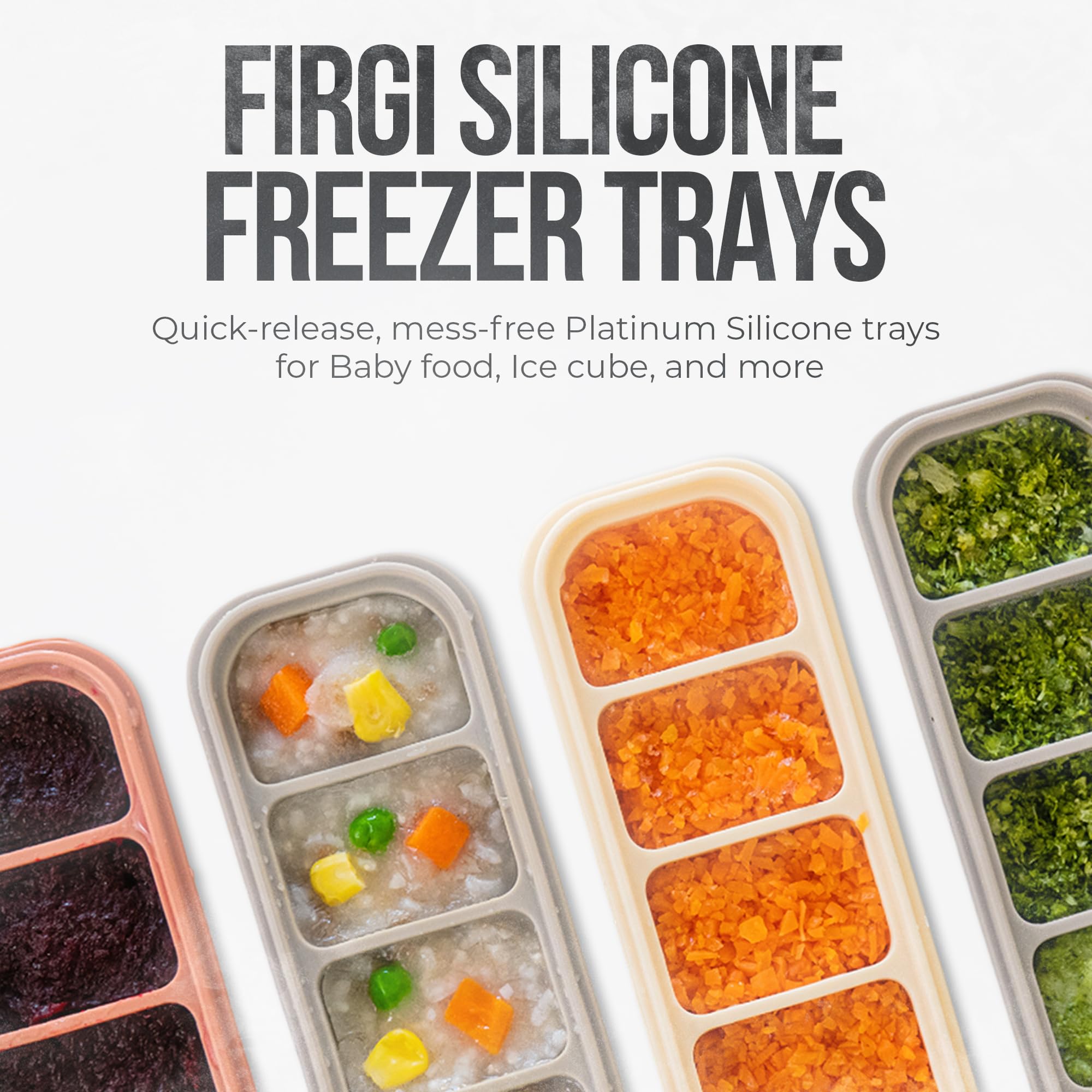Firgi 1.7 oz/4 Sections Silicone Ice Cube Freezer Tray with Lid, 100% Food-Grade Platinum Silicone,Leak Resistance & Dishwasher Safe for Baby Food Prep,Breast Milk,Purees - Korean Made, Brown