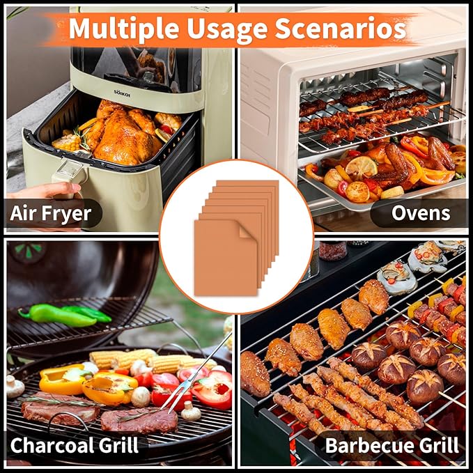 WIBIMEN Grill Mats for Outdoor Grill, Copper 9pcs Grill Mat