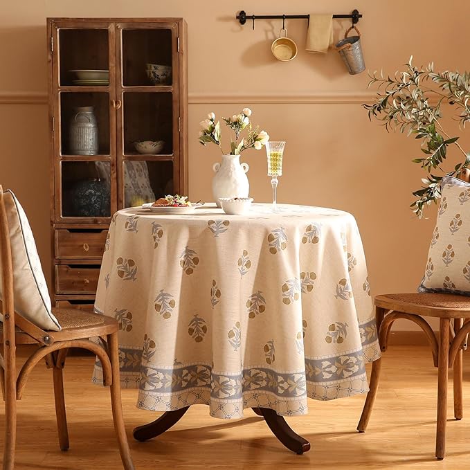 patdrea Vintage French Linen Tablecloth,Round,Diameter 55"-Istana A
