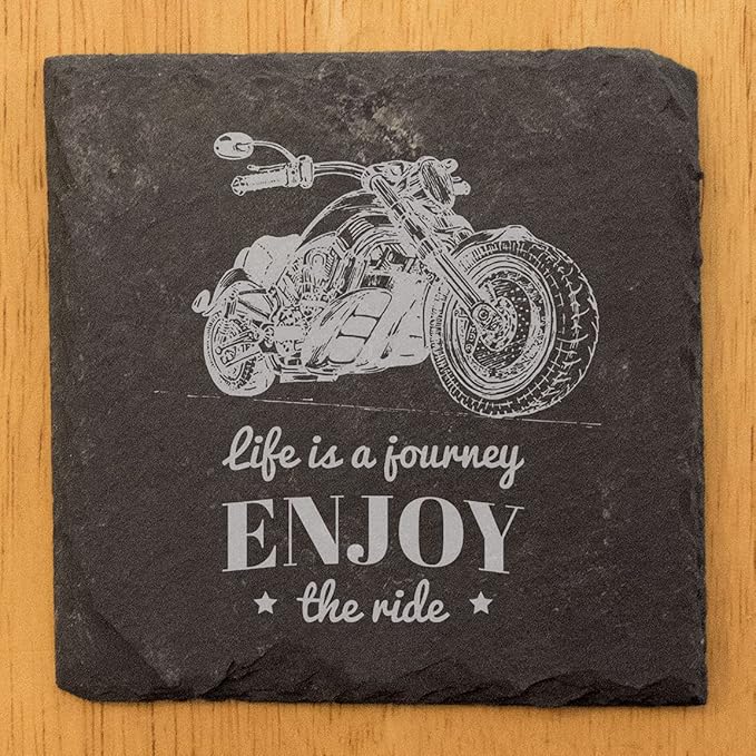 Laser Engraved Enjoy The Ride Slate Coasters Set of 5 – Square – USA Made