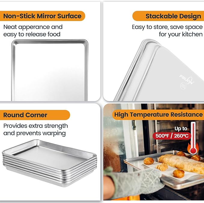 FSUON 6 Pack Full Size Aluminum Baking Sheet Pan, 26 x 18 in