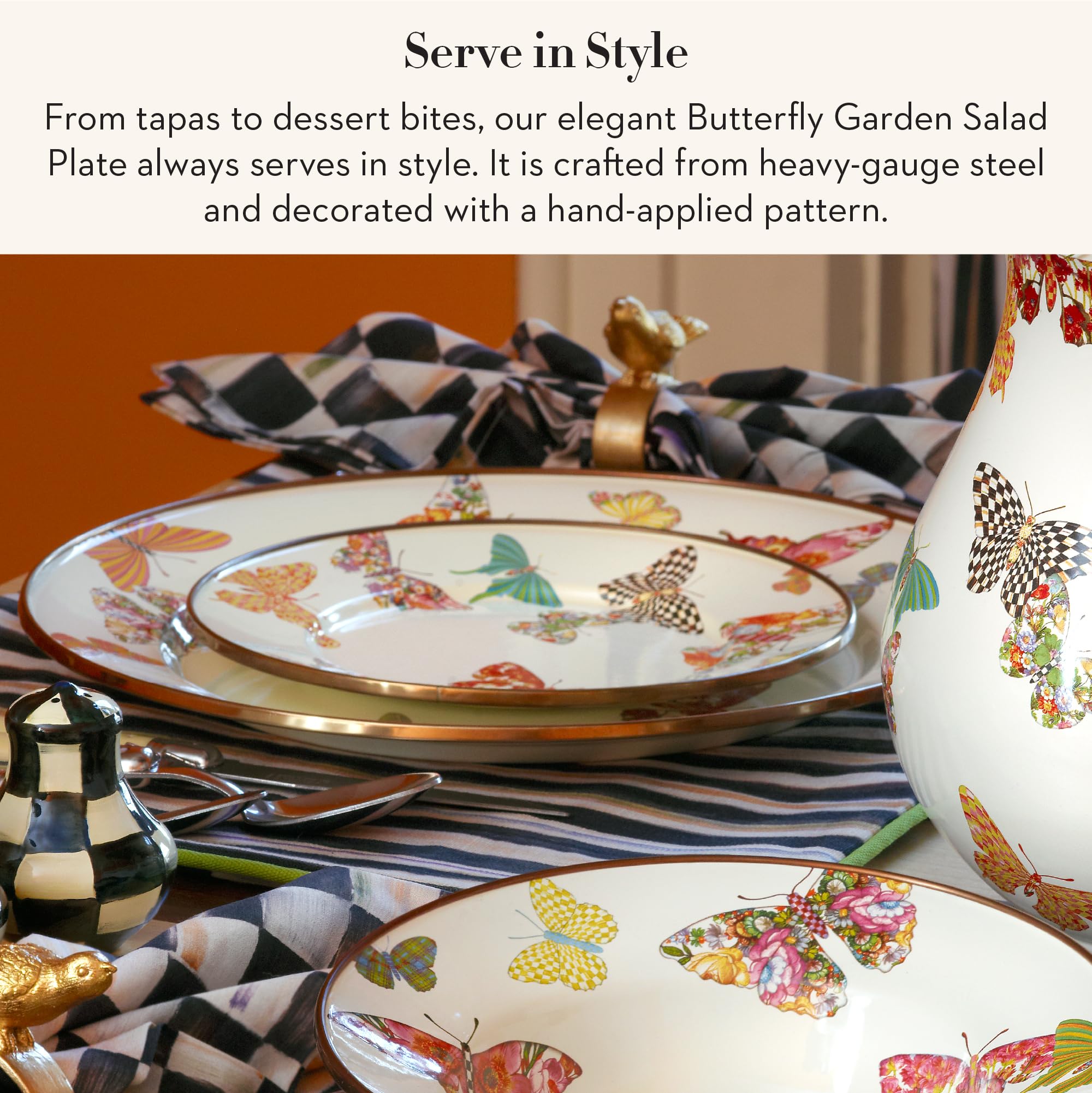 MACKENZIE-CHILDS Enamel Dessert Plate, Butterfly Garden