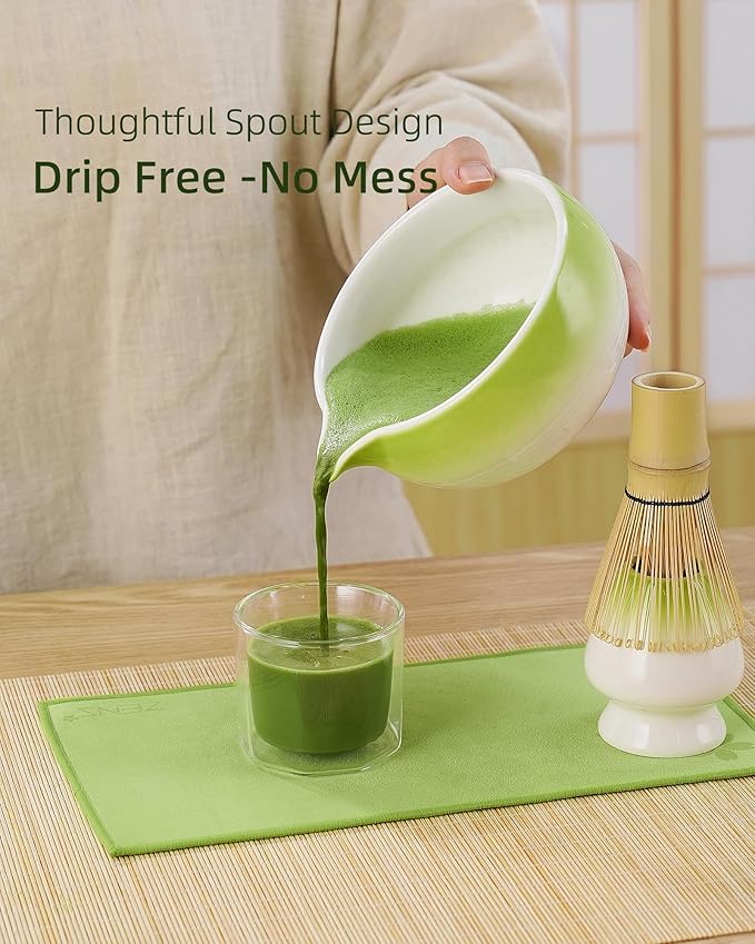 ZENS Premium Matcha Whisk Set, 6pcs Matcha Kit for Tea Ceremony, Green