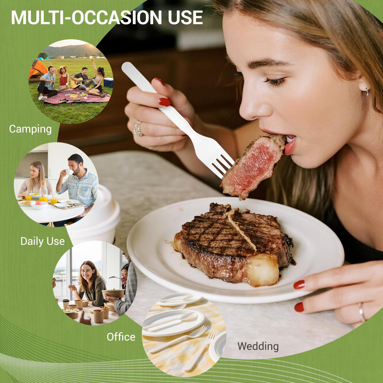 Heavy weight Compostable Froks [500Pcs] Heavy Duty Forks Disposable Utensils, BPA-Free, Heat Resistant, Eco Friendly Disposable Forks Bulk, No Plastic Disposable Cutlery for Party, Office & Picnic