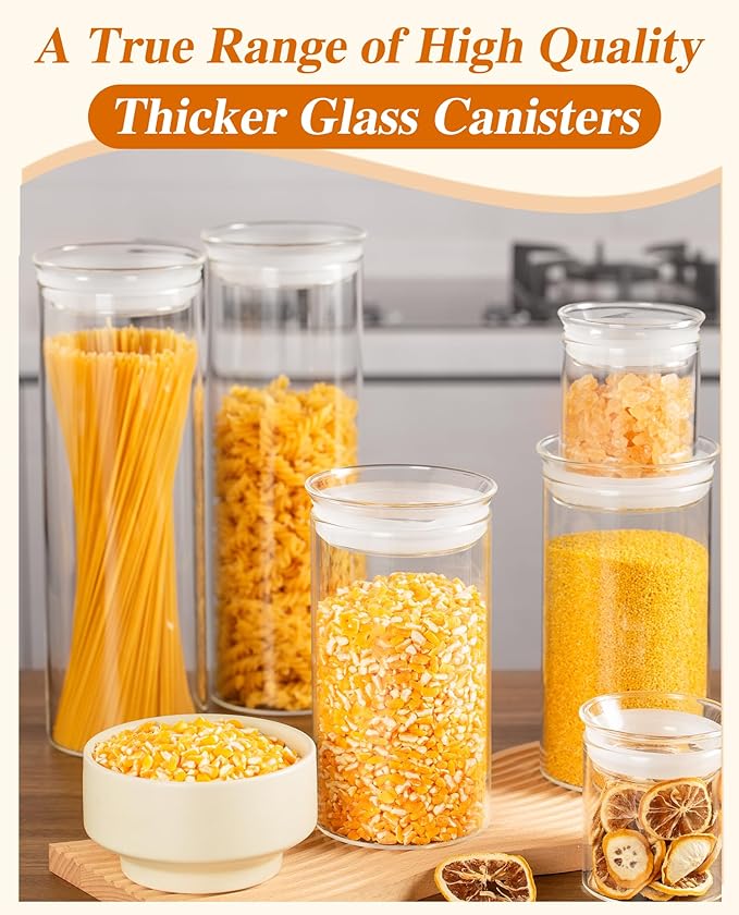 ZENS Glass Canisters with Airtight Lids, Set of 2 50oz Tall Storage Jars