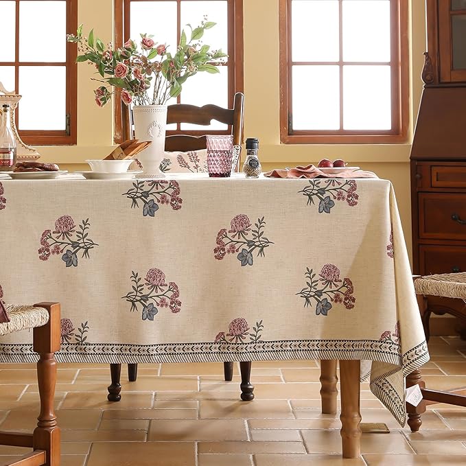 ISAENNE Designer French Linen Rectangular Tablecloth,71"x55"-Helena E
