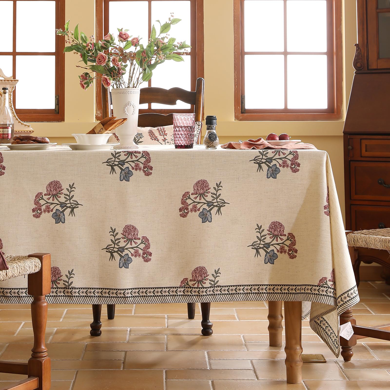 ISAENNE Designer French Linen Square Tablecloth,67"x67"-Helena E
