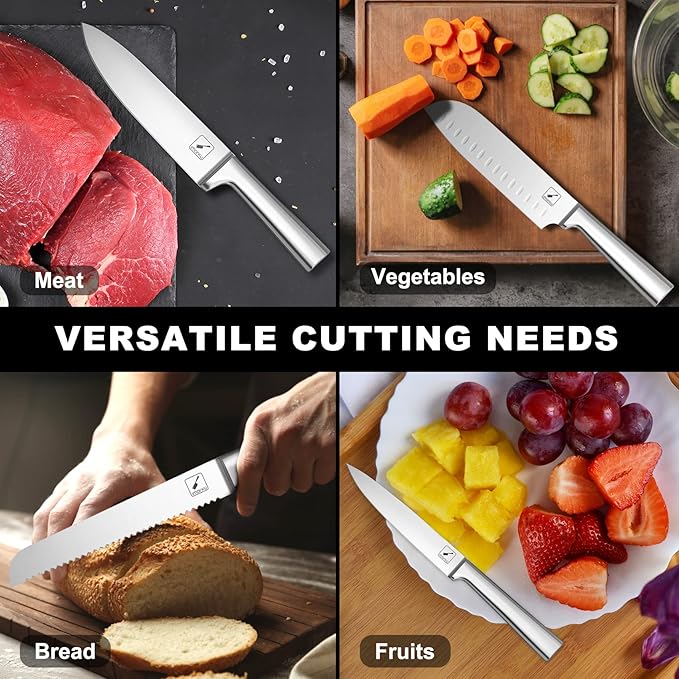 imarku Knife Set - Kitchen Knife Set 15 Pieces Japanese Stainless Steel Knife Block Set with Sharpener - Dishwasher Safe Kitchen's Knives - Ultra Sharp Chef Knife Set for Kitchen, Utility Knives
