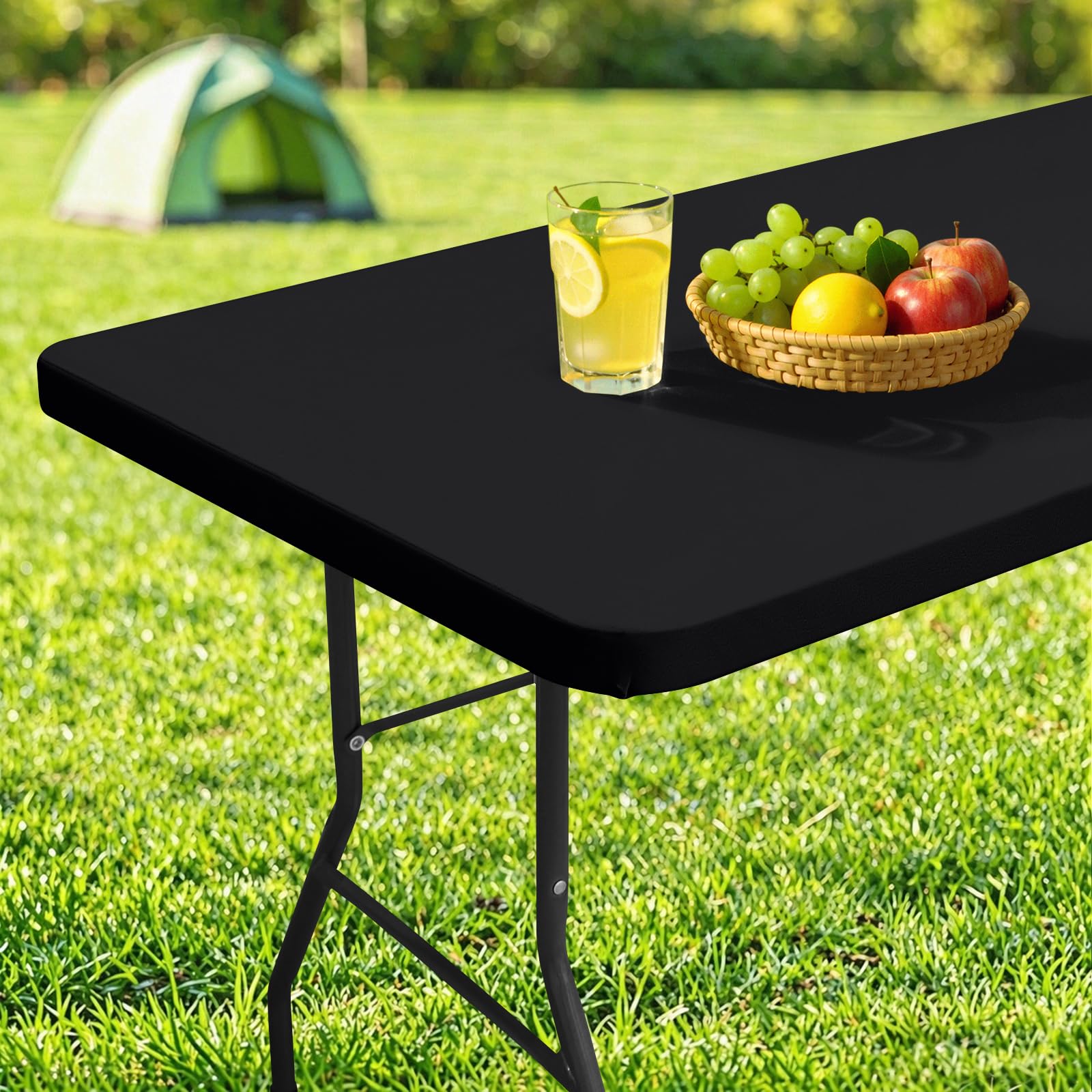 homing Rectangle Table Cloth Cover, Water-Resistant Polyester Elastic Fitted Tablecloth, Fits for 4 Foot Folding Tables, Washable Table Protector for Picnic, Camping, Outdoor (Black, 24" x 48")