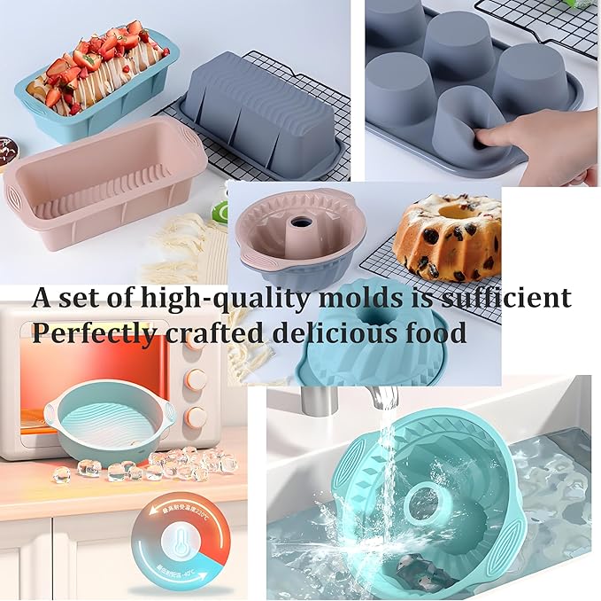 SoKalChw Thickened Silicone Cake Pan and Moldes Para Gelatinas, Heavy Duty Cake Mold for Baking, BPA Free, Mint Green (Donut 6-Cups / 1Pcs)