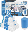 Cozy Essential Travel Vacuum Storage Bags with Rechargeable Cordless USB Pump, Space Saver Bags for Luggage, Suitcase, Carry-On, for Clothes, Blankets, Bedding & Seasonal Storage,10 Combo