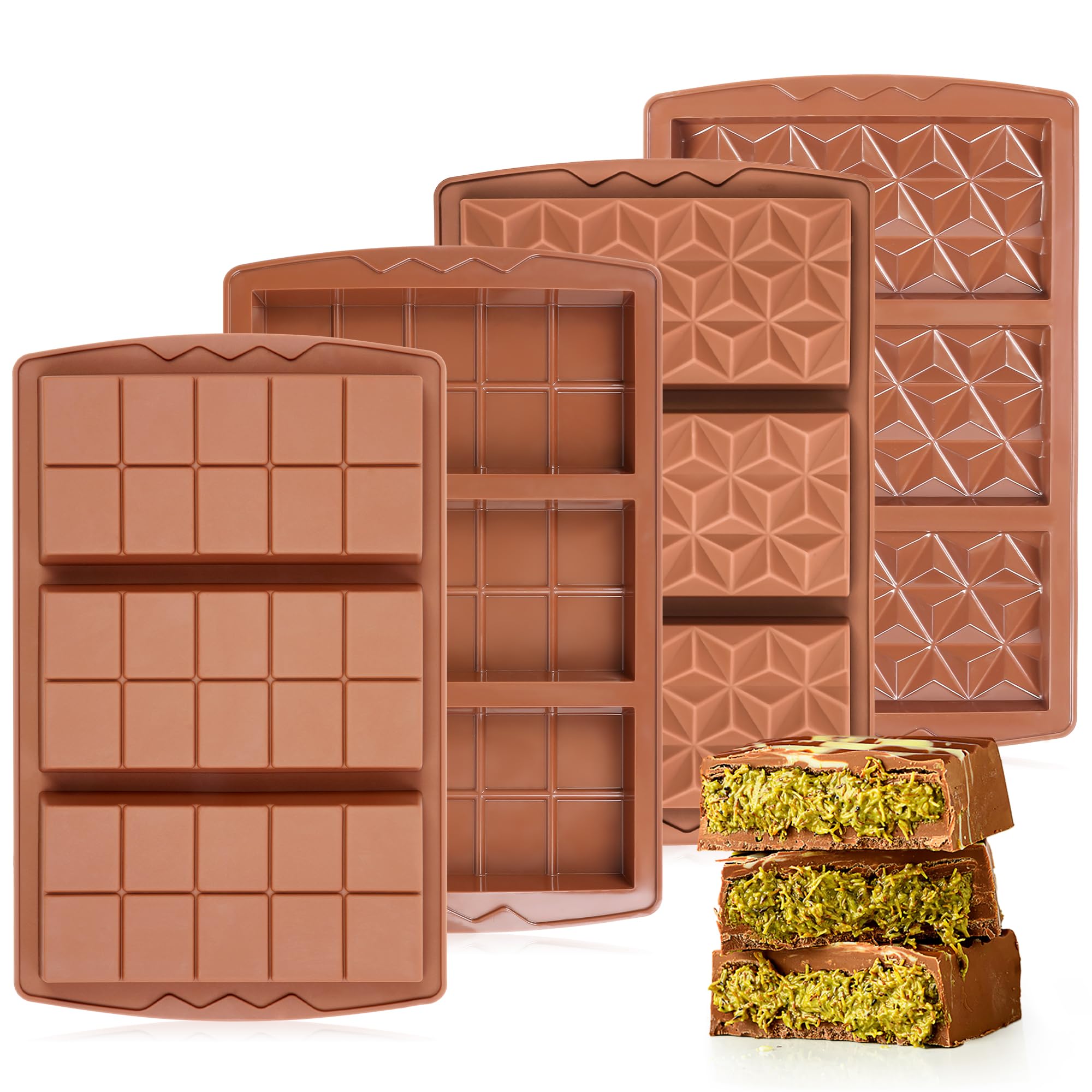 KASHME 1 Pc Chocolate Bar Mold Deep Large Chocolate Molds Silicone Break Apart Thick Silicone Molds for Candy Bar, With 100 Pcs Bags and 1 Pc Scraper Set (10 Snap）