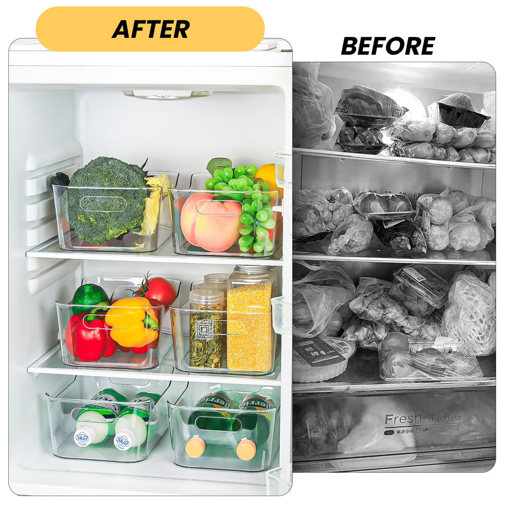 CiWiVOKi 12 Pack Clear Plastic Storage Bins, Acrylic Organizer and Containers with Handle for Pantry, Cabinet, Closet, Refrigerator, Freezer, Bathroom, Kitchen Under Sink Storage