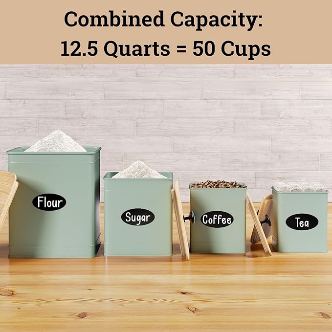 Kitchen Canisters for Countertop Set of 4 w/ Chalkboard Labels & Marker Pen