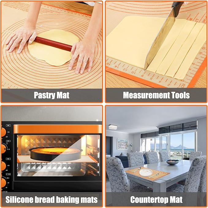 Silicone Pastry Mat 36x24 Inch Nonstick Baking Mat -Perfect for Doug, Pastry, Dough Rolling, Kneading Board, Pie Crust, Fondant, Pasta/Pizza, Kitchen Counter Mat