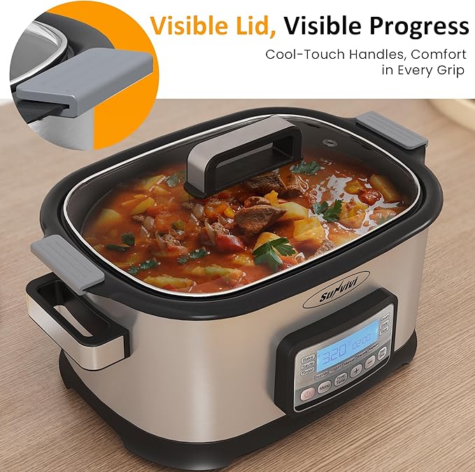 Sunvivi 12-in-1 Programmable Slow Cooker 6.5QT with Timer & Keep Warm