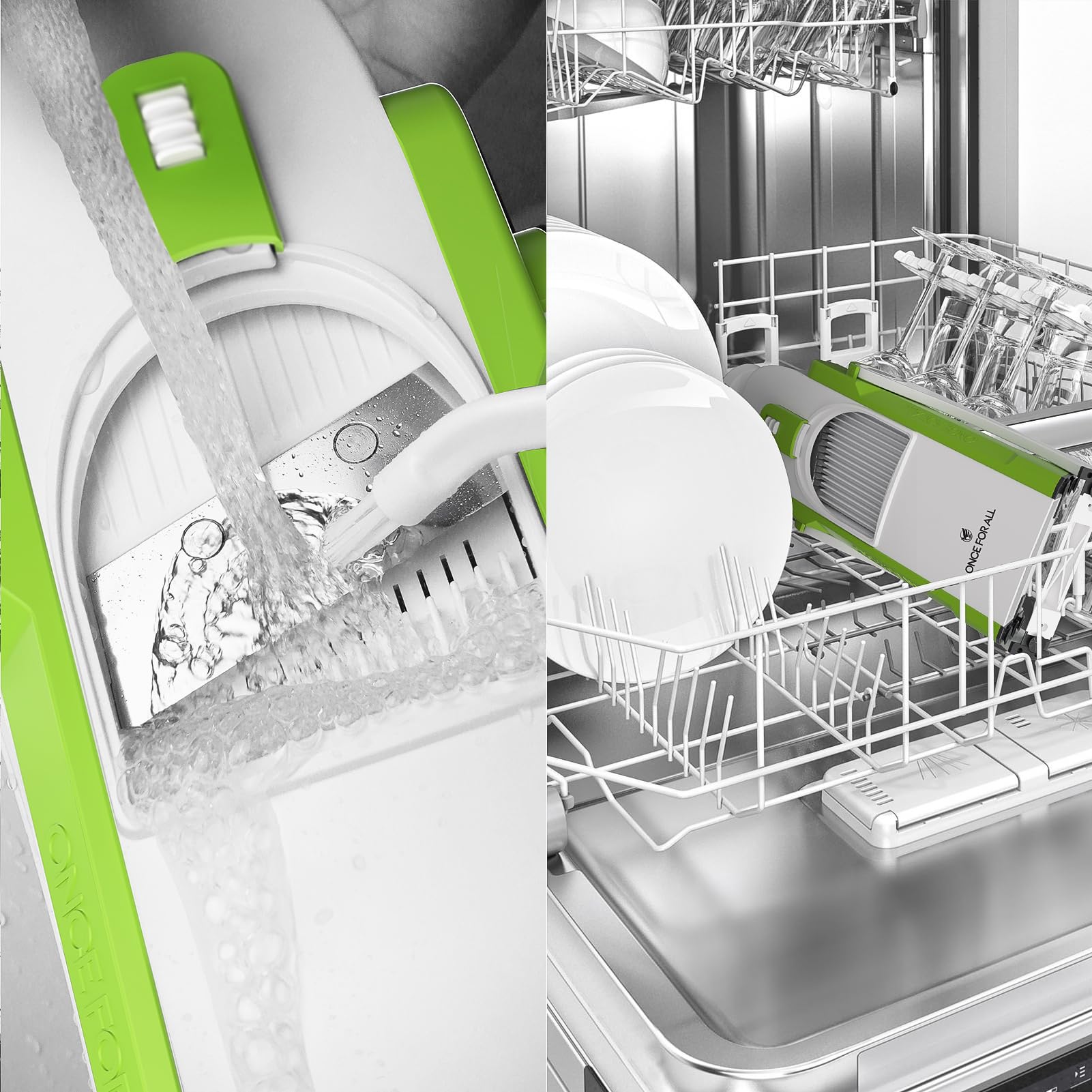 ONCE FOR ALL Safe Mandoline Slicer, Vegetable Slicer Potato Slicer, Green