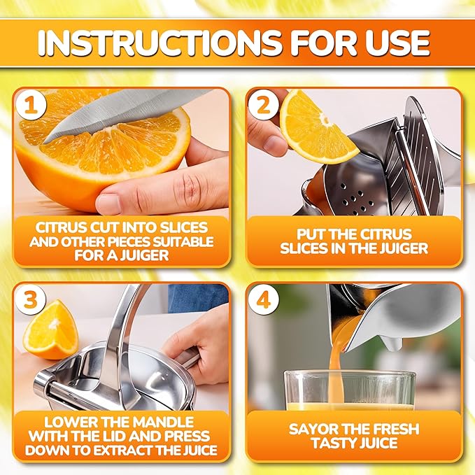 Manual Juicer Hand Press, 0.6 L, Ergonomic Handle, Aluminum Alloy