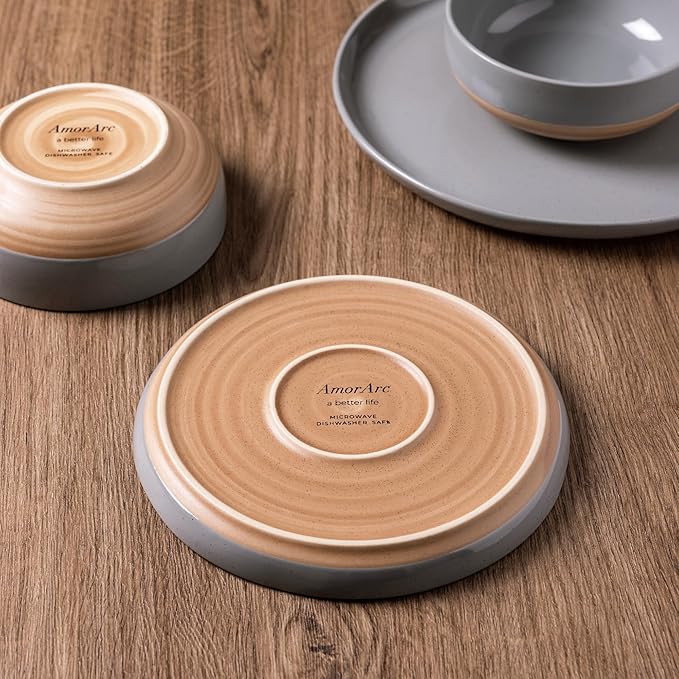 AmorArc Dinnerware Sets for 4, 12 Pieces Ceramic Plates and Bowls Set