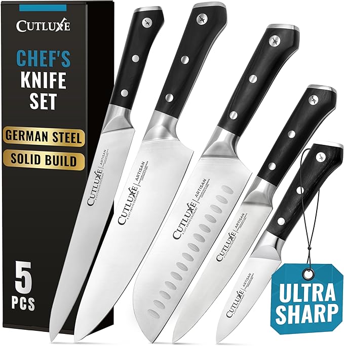 Cutluxe Kitchen Knives, 5-Piece Chef Knife Set – Razor Sharp German Steel