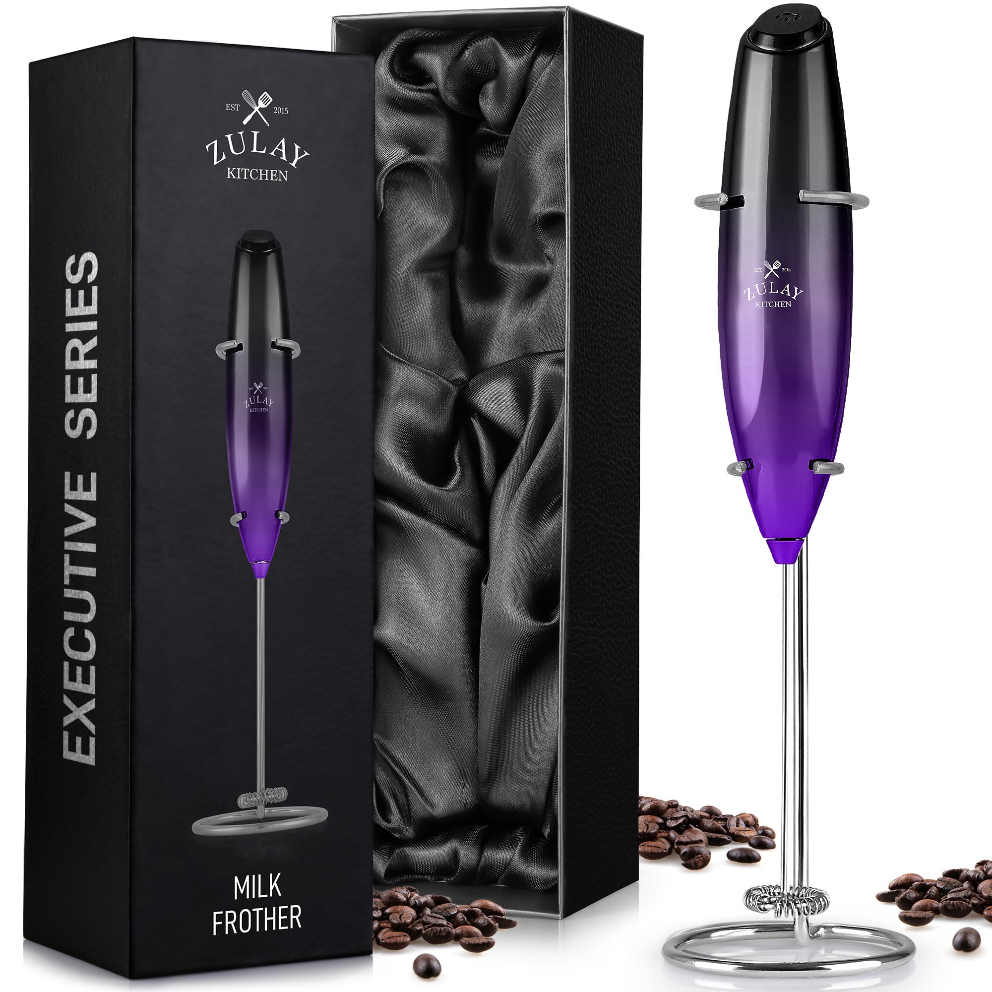 Zulay Kitchen Executive Series Luxury Gift Milk Frother – Handheld Electric Foam Maker for Coffee, Lattes & Hot Chocolate – Deluxe Finish, Great Gift for Coffee Lovers