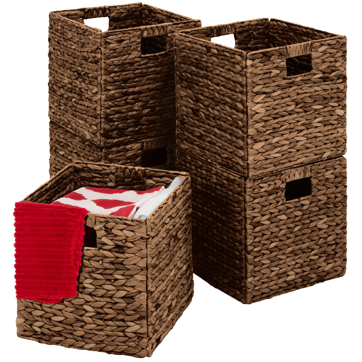 Best Choice Products 10.5x10.5in Pack of 5 Cube Storage Baskets, Water Hyacinth Multipurpose Collapsible Organizers, Handwoven Laundry Totes for Laundry, Living Room, Kids Room & Nursery - Whitewash