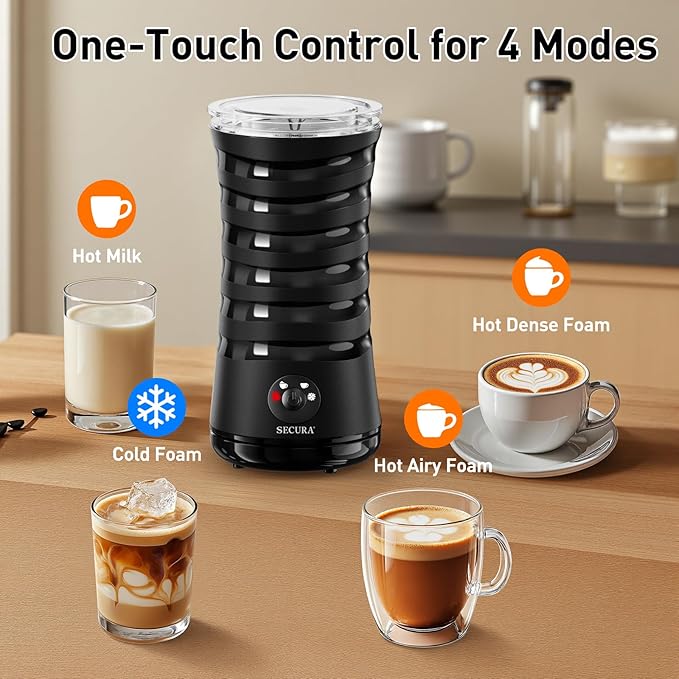 Secura Electric Milk Frother, 4-in-1 Automatic Hot & Cold Foam Maker