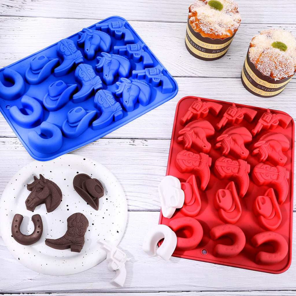 2 PCS Cowboy Chocolate Molds, Cowboy Hat, Boots, Saddle Shaped Cakesicle Molds Silicone, Western Party Theme, For Cupcakes, Cake Pops, Jellies, Chocolates, Candies(Blue,Red)