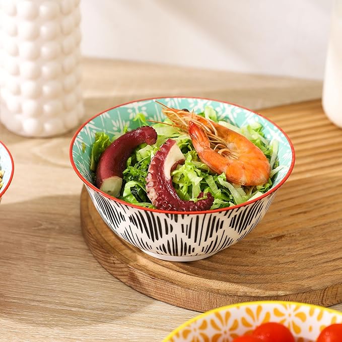 KOLLOV Cereal Bowls Set of 6 for Kitchen, 23oz Ceramic Bowls for Soup, Salad, Dessert, Rice, Serving, Oatmeal, Dishwasher & Microwave Safe, Assorted Colors