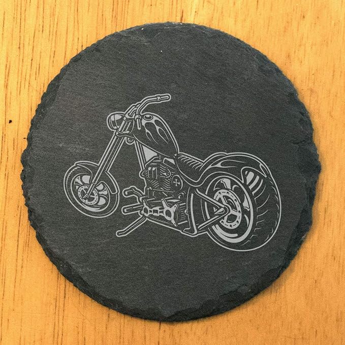 Decorative Chopper Motorcycle Slate Coasters Set of 8 – Round – USA Made