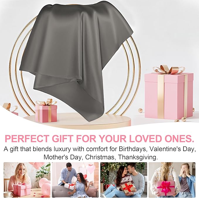 LYSHIN Silk Pillow Cases Standard Size with Hidden Zipper, Dark Grey