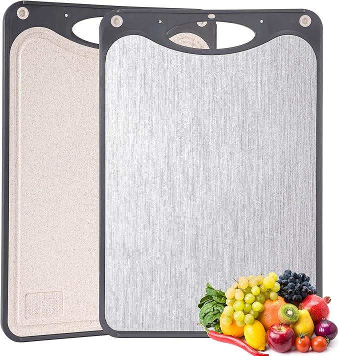 JFDHGOI Titanium Cutting Board,Double Sided Chopping Board,Food Grade Titanium And Wheat Straw PP, Large Size 15”×10” And Easy To Clean,Dark Gray