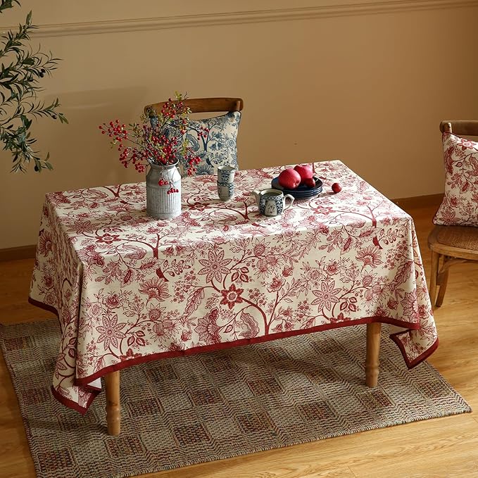 ISAENNE Designer French Linen Rectangular Tablecloth,71"x55"-Ruyi A