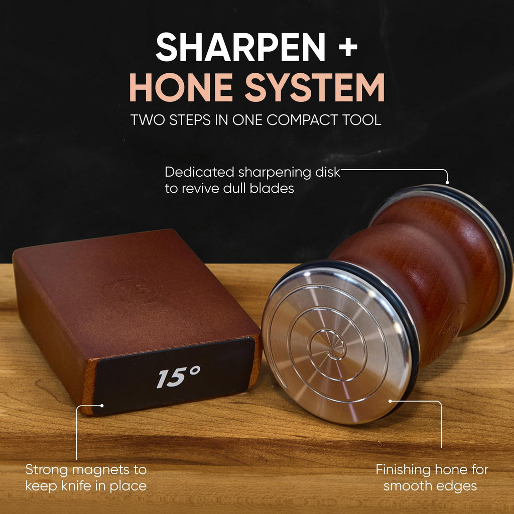 Strayt Mark Rolling Knife Sharpener Kit – Premium Walnut Wood Kitchen Knife Sharpener for 15° & 20° Edge - Magnetic Knife sharpener with Diamond & Stainless Disc #1000/#3000