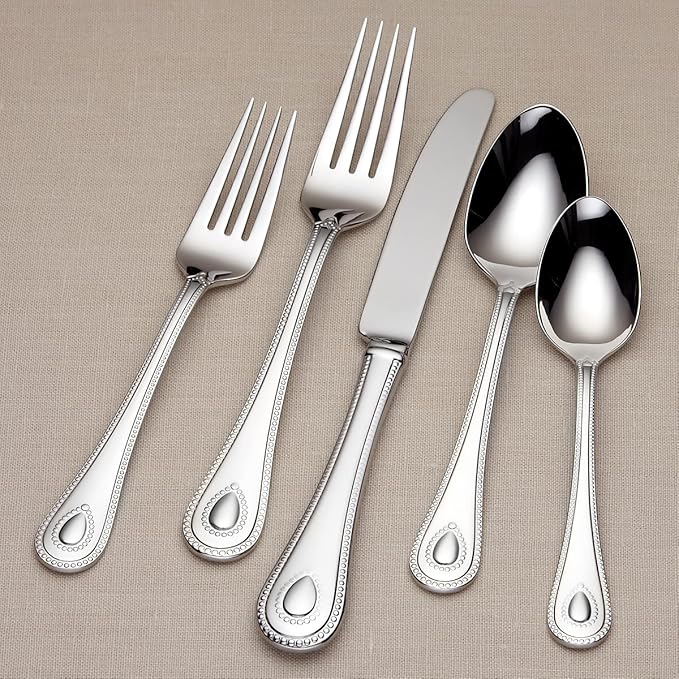 Lenox French Perle 65-Piece 18/10 Silverware Set for 12, Flatware