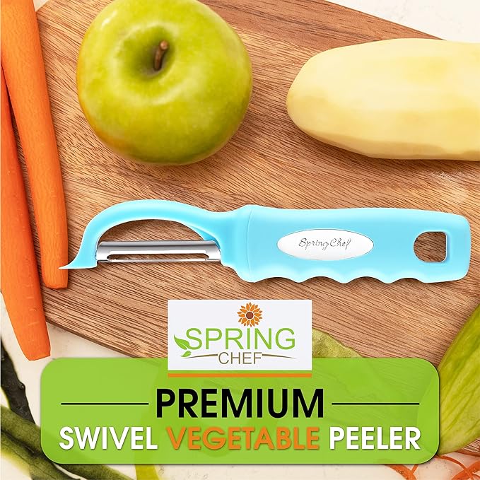 Spring Chef Swivel Potato Peeler with Soft Grip Handle, Set of 2, Aqua Sky