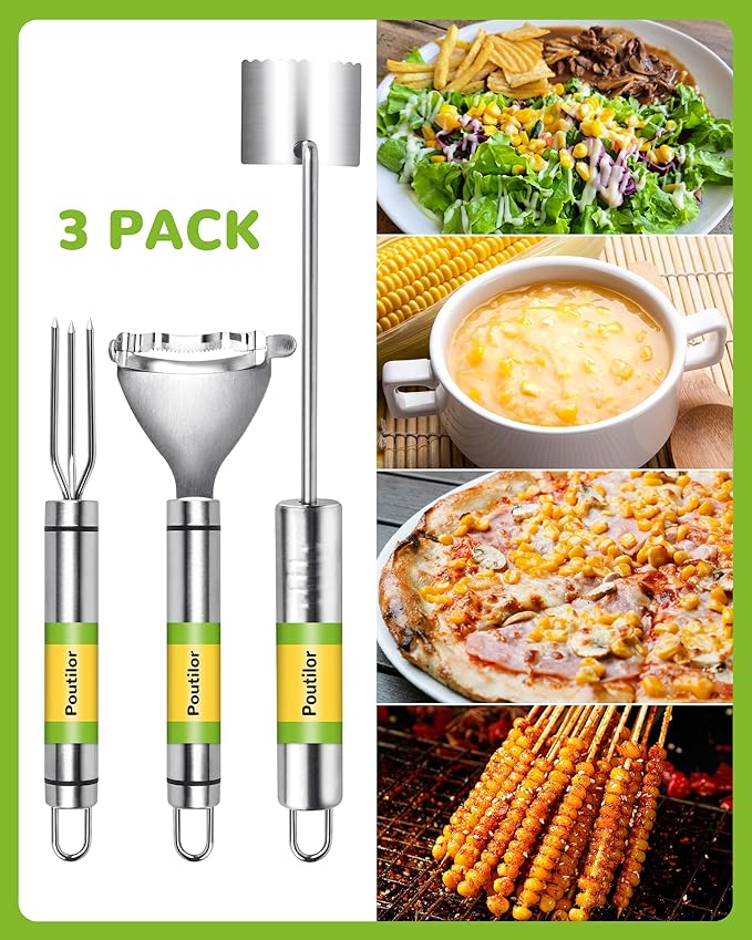 3 Pcs Corn Peeler For Corn On The Cob, Corn Cob Stripper Tool, Stainless Steel Corn Peeler, Corn on the Cob Remover, Fast and Safe, Corn Cutter for Outdoor Dining, Home Kitchens