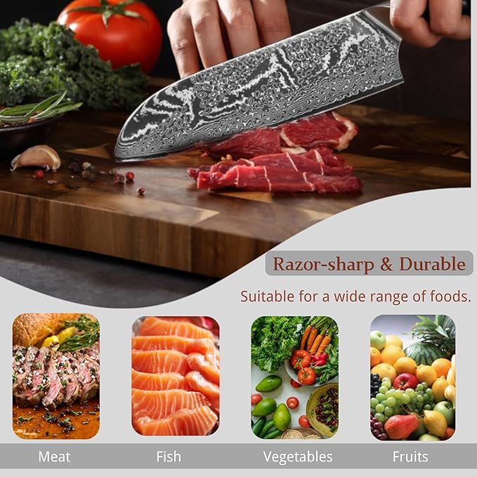 Wakoli Nitoko Santoku Chef Knife, 7.1-Inch VG10 Damascus Steel, G10 Handle