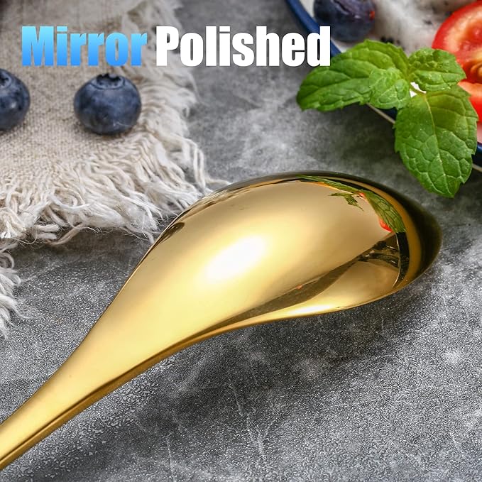 Lemeya 24 Pieces Gold Silverware Set for 6,Heavy Duty 18/10 Stainless Steel Flatware Set with Forged Stand Knife,Modern Cutlery Utensil Set,Mirror Polished,Dishwasher Safe