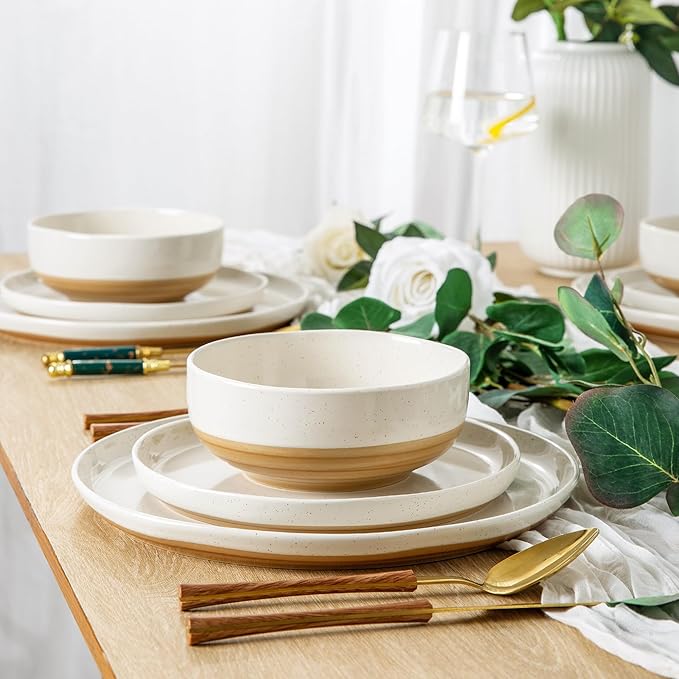 AmorArc Dinnerware Sets for 8, 24 Pieces Ceramic Plates and Bowls Set