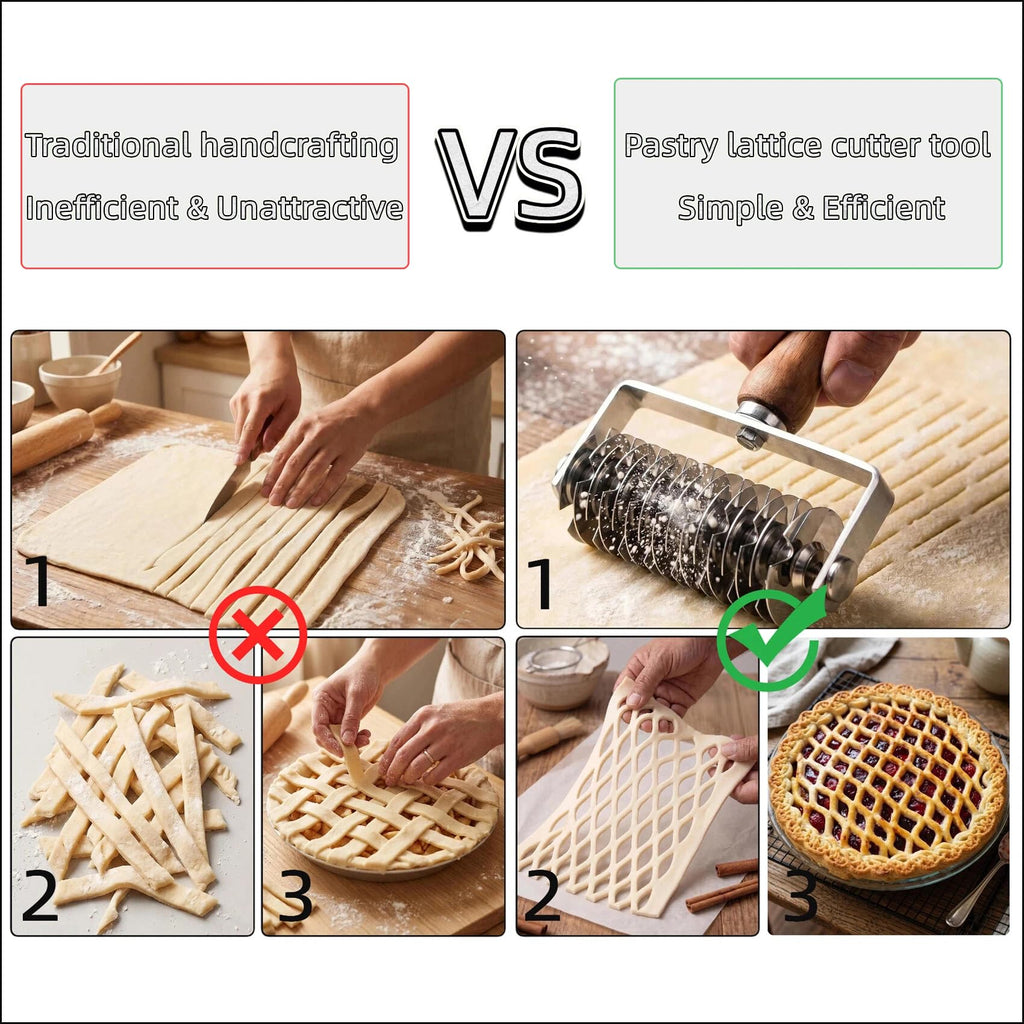 Dough lattice cutter pastry Tool - Stainless Steel Pastry Lattice Roller Cutter for Pie Pizza Bread beef wellington Pastry Crust Roller,Time-Saver Baking Tool